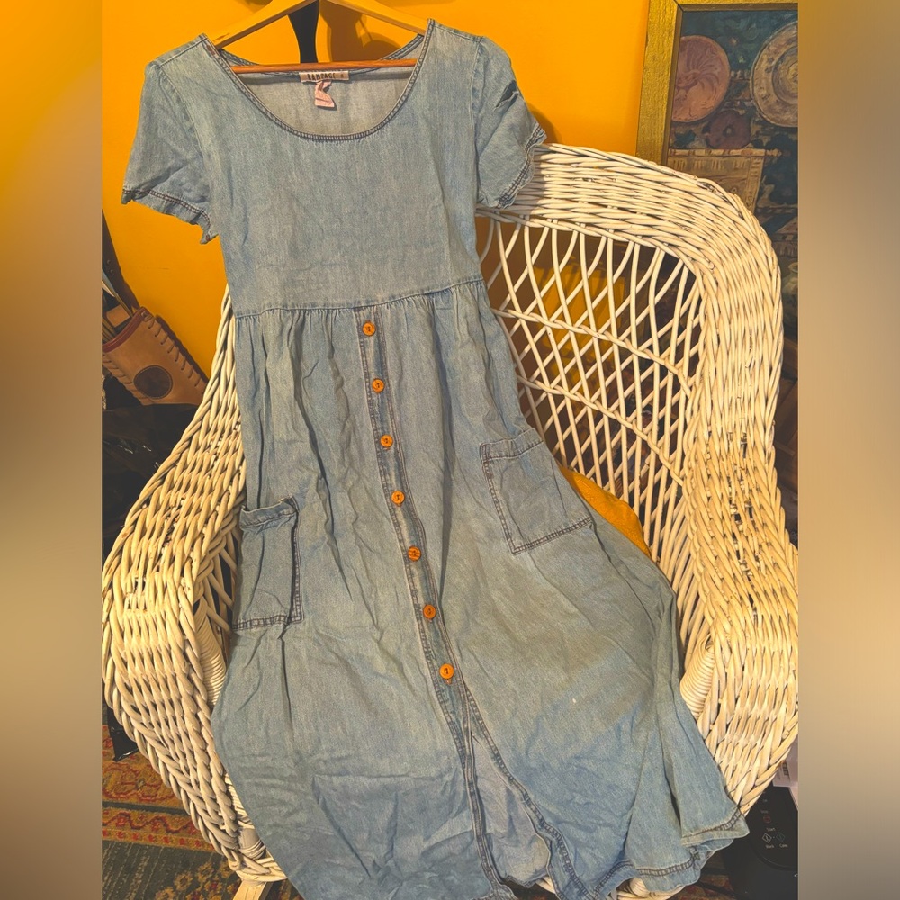 ❤️ vintage denim pinafore dress with waist tie